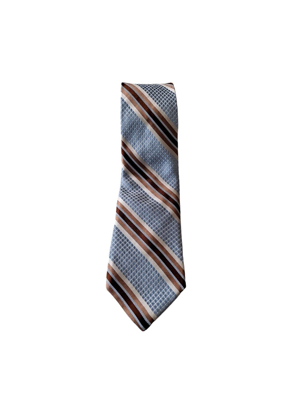 Ike Behar NY  Blue & Brown diagonal Stripe 100% Imported Silk Tie -3.5" X 63.5"